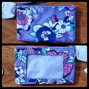 Vera Bradley zipper ID holder silver key chain. NWT, purple pink cloth
